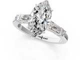 White gold Marquise Cut Diamond Ring with Baguette Side Stones, Channel Set Band, and Four-Prong Setting_41