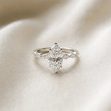 14K White Gold 2.05 Carat E VVS2 Marquise Diamond Ring with Marquise Side Stones and Prong Setting