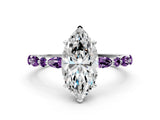 White gold Marquise Cut Diamond Ring with Marquise and Round with Amethyst side stone Side Stones and Four-Prong Setting_21