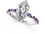 White gold Marquise Cut Diamond Ring with Marquise and Round with Amethyst side stone Side Stones and Four-Prong Setting_25