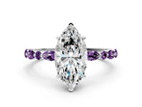 White gold Marquise Cut Diamond Ring with Marquise and Round with Amethyst side stone Side Stones and Four-Prong Setting_36