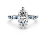 White gold Marquise Cut Diamond Ring with Marquise and Round with Aquamarine side stone Side Stones and Four-Prong Setting_12