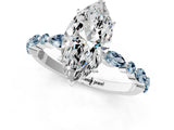 White gold Marquise Cut Diamond Ring with Marquise and Round with Aquamarine side stone Side Stones and Four-Prong Setting_13