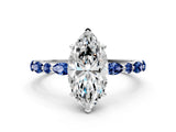 White gold Marquise Cut Diamond Ring with Marquise and Round with Blue Sapphire side stone Side Stones and Four-Prong Setting_56