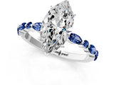 White gold Marquise Cut Diamond Ring with Marquise and Round with Blue Sapphire side stone Side Stones and Four-Prong Setting_57
