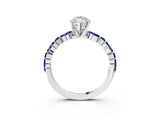 White gold Marquise Cut Diamond Ring with Marquise and Round with Blue Sapphire side stone Side Stones and Four-Prong Setting_59
