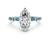 White gold Marquise Cut Diamond Ring with Marquise and Round with Blue Topaz side stone Side Stones and Four-Prong Setting_36