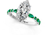 White gold Marquise Cut Diamond Ring with Marquise and Round with Emerald side stone Side Stones and Four-Prong Setting_61