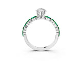 White gold Marquise Cut Diamond Ring with Marquise and Round with Emerald side stone Side Stones and Four-Prong Setting_63