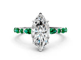 White gold Marquise Cut Diamond Ring with Marquise and Round with Emerald side stone Side Stones and Four-Prong Setting_72