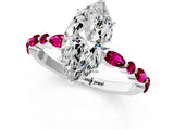 Silver 2.05 Carat D VVS2 Marquise Diamond Ring with Marquise and Round Side Stones and Four-Prong Setting