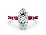 Silver 2.05 Carat D VVS2 Marquise Diamond Ring with Marquise and Round Side Stones and Four-Prong Setting