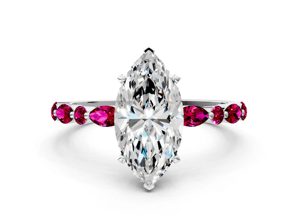 Silver 2.05 Carat D VVS2 Marquise Diamond Ring with Marquise and Round Side Stones and Four-Prong Setting