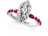 Silver 2.05 Carat D VVS2 Marquise Diamond Ring with Marquise and Round Side Stones and Four-Prong Setting
