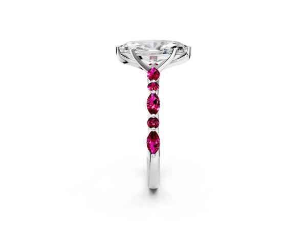 Silver 2.05 Carat D VVS2 Marquise Diamond Ring with Marquise and Round Side Stones and Four-Prong Setting