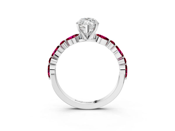 Silver 2.05 Carat D VVS2 Marquise Diamond Ring with Marquise and Round Side Stones and Four-Prong Setting