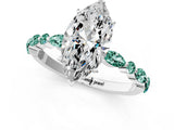 White gold Marquise Cut Diamond Ring with Marquise and Round with Green Sapphire side stone Side Stones and Four-Prong Setting_23