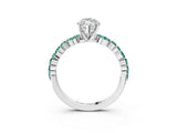 White gold Marquise Cut Diamond Ring with Marquise and Round with Green Sapphire side stone Side Stones and Four-Prong Setting_3