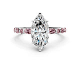 White gold Marquise Cut Diamond Ring with Marquise and Round with Morganite side stone Side Stones and Four-Prong Setting_24
