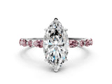 White gold Marquise Cut Diamond Ring with Marquise and Round with Morganite side stone Side Stones and Four-Prong Setting_36