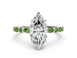 White gold Marquise Cut Diamond Ring with Marquise and Round with Peridot side stone Side Stones and Four-Prong Setting