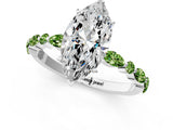 White gold Marquise Cut Diamond Ring with Marquise and Round with Peridot side stone Side Stones and Four-Prong Setting_13