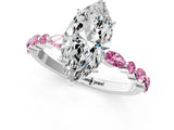 White gold Marquise Cut Diamond Ring with Marquise and Round with Pink Sapphire side stone Side Stones and Four-Prong Setting_1
