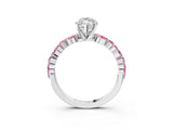 White gold Marquise Cut Diamond Ring with Marquise and Round with Pink Sapphire side stone Side Stones and Four-Prong Setting_3
