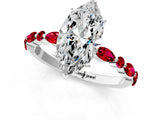 White gold Marquise Cut Diamond Ring with Marquise and Round with Ruby side stone Side Stones and Four-Prong Setting_37
