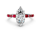 White gold Marquise Cut Diamond Ring with Marquise and Round with Ruby side stone Side Stones and Four-Prong Setting_48