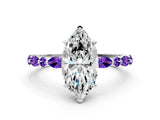 White gold Marquise Cut Diamond Ring with Marquise and Round with Tanzanite side stone Side Stones and Four-Prong Setting_18
