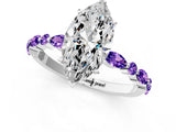 White gold Marquise Cut Diamond Ring with Marquise and Round with Tanzanite side stone Side Stones and Four-Prong Setting_19