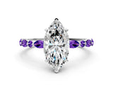 White gold Marquise Cut Diamond Ring with Marquise and Round with Tanzanite side stone Side Stones and Four-Prong Setting_24