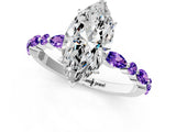 White gold Marquise Cut Diamond Ring with Marquise and Round with Tanzanite side stone Side Stones and Four-Prong Setting_25