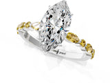 White gold Marquise Cut Diamond Ring with Marquise and Round with Yellow Sapphire side stone Side Stones and Four-Prong Setting_72
