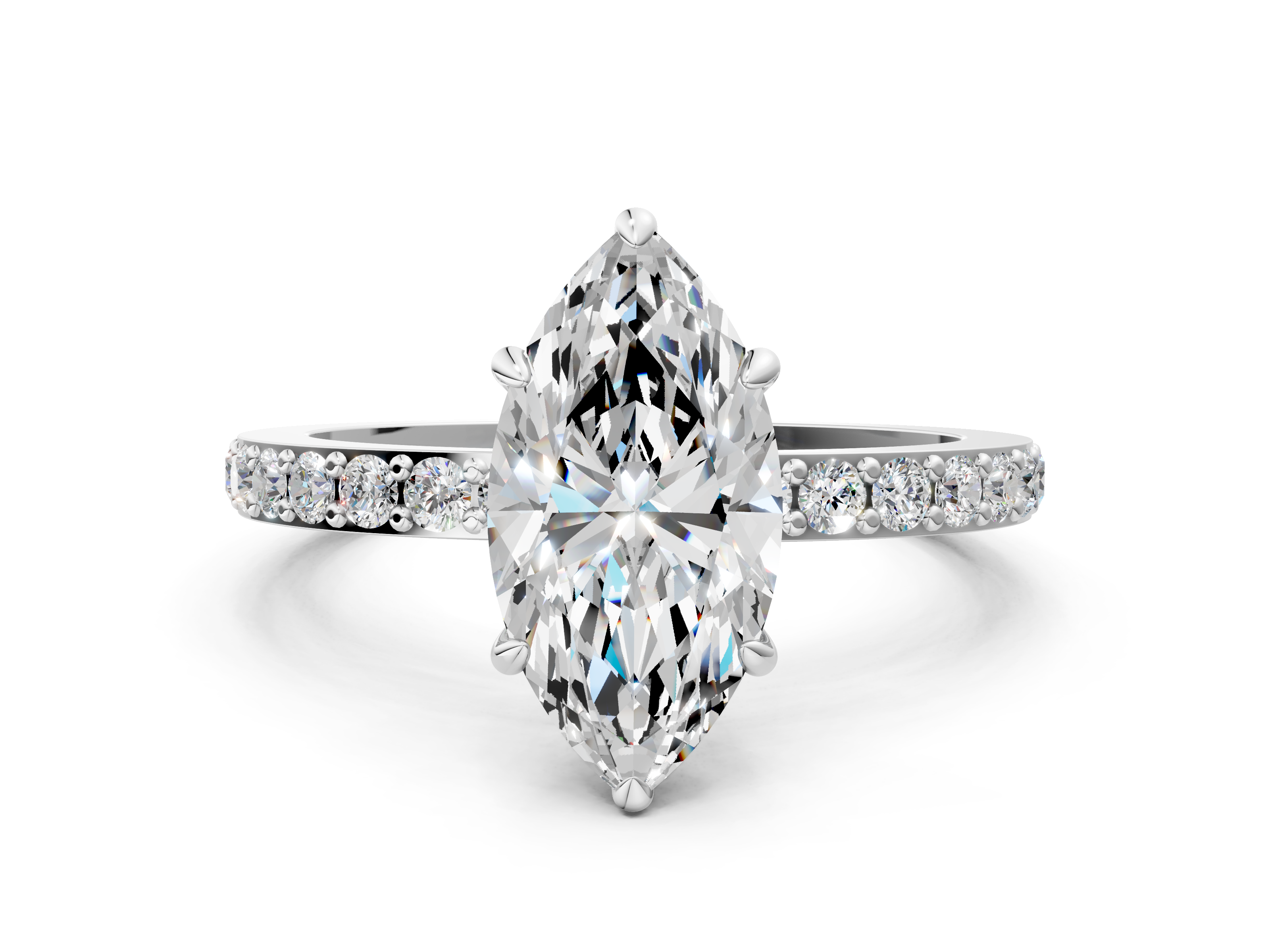 White gold Marquise Cut Diamond Ring with Pavé Band and Four-Prong Setting_119