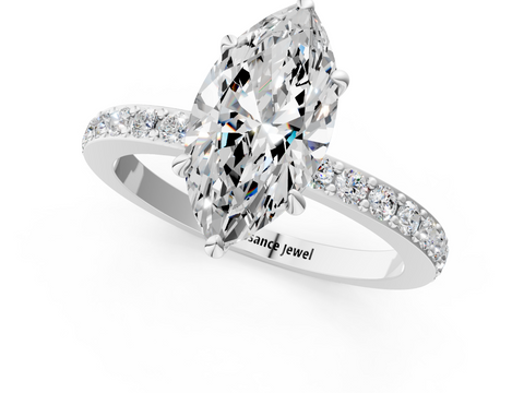 White gold Marquise Cut Diamond Ring with Pavé Band and Four-Prong Setting_120