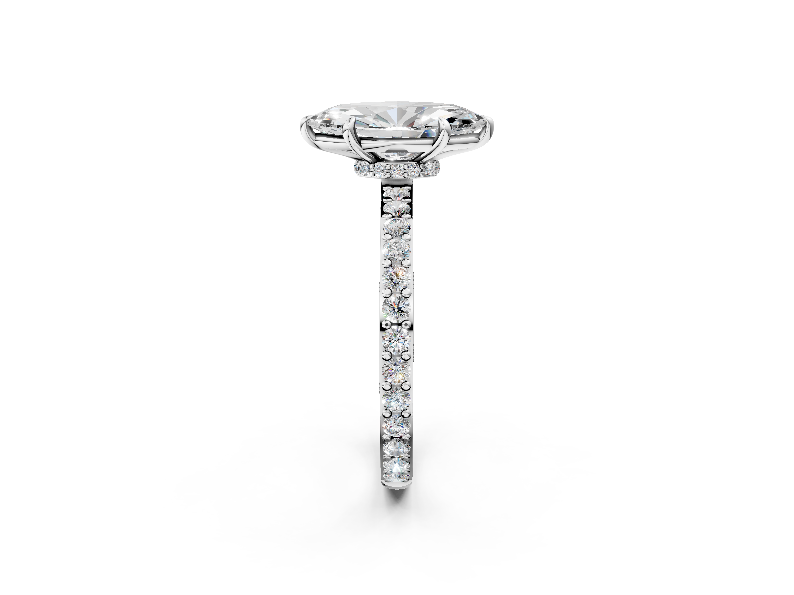 White gold Marquise Cut Diamond Ring with Pavé Band and Four-Prong Setting_121