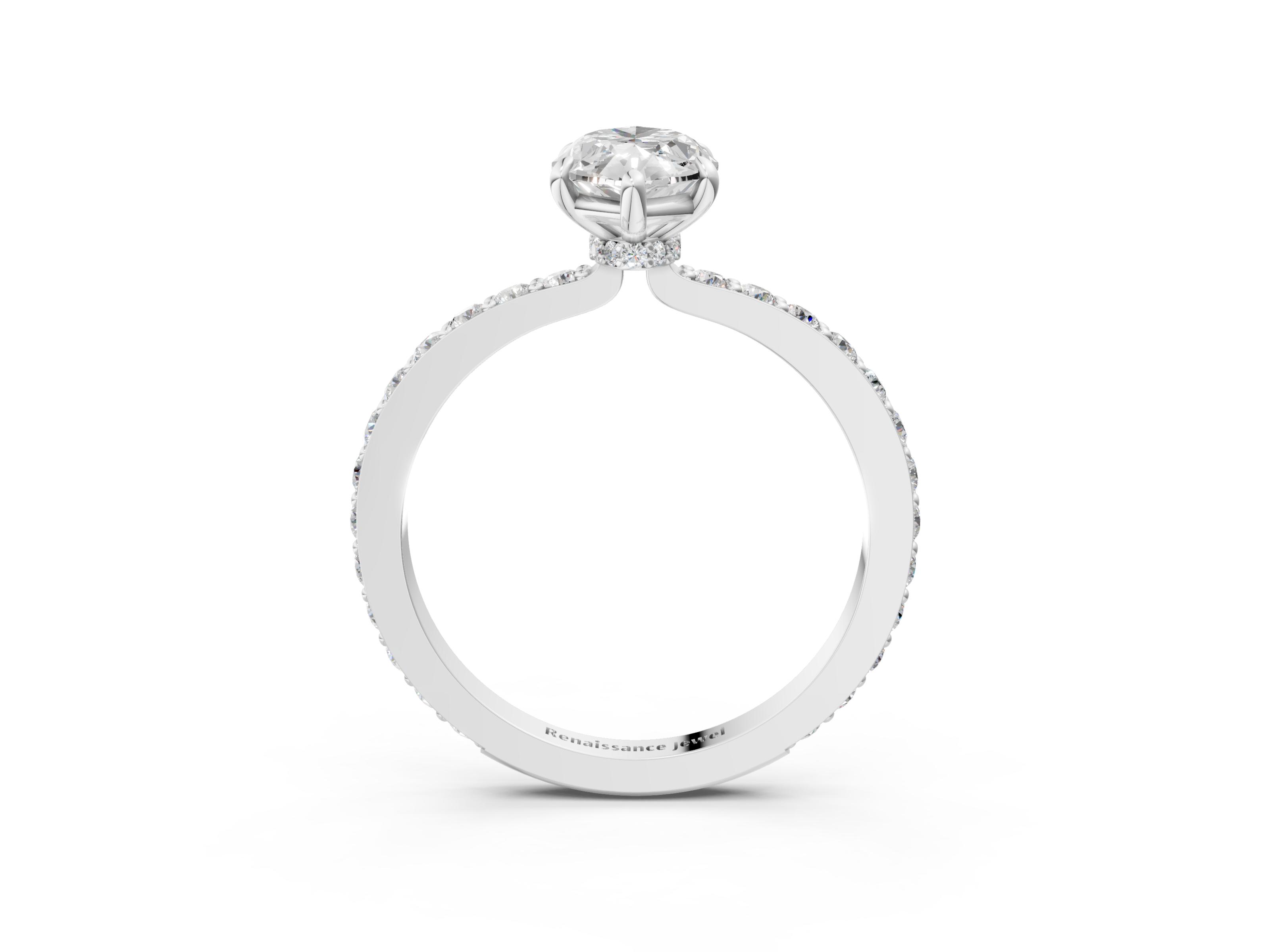 White gold Marquise Cut Diamond Ring with Pavé Band and Four-Prong Setting_122