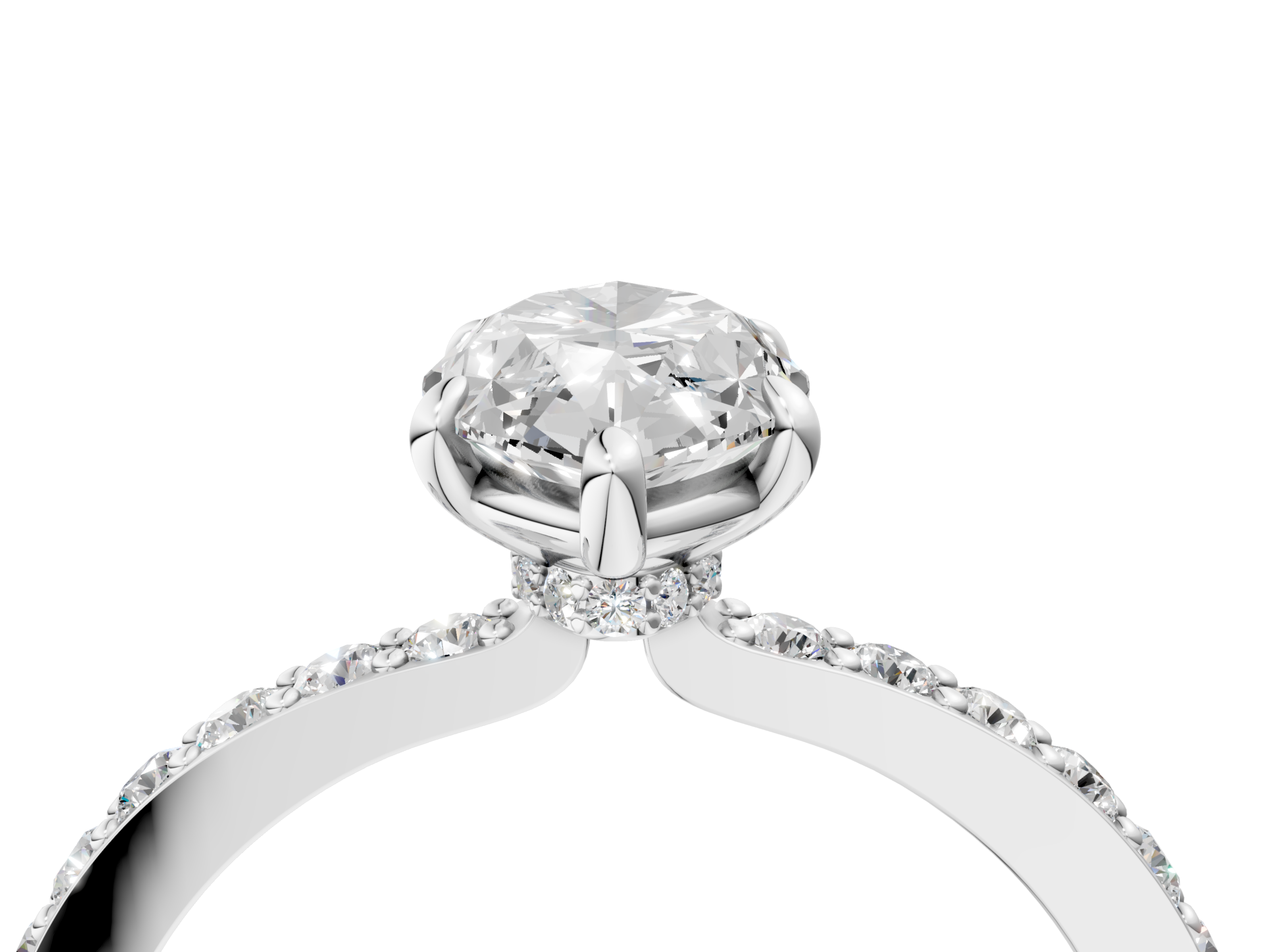 White gold Marquise Cut Diamond Ring with Pavé Band and Four-Prong Setting_123