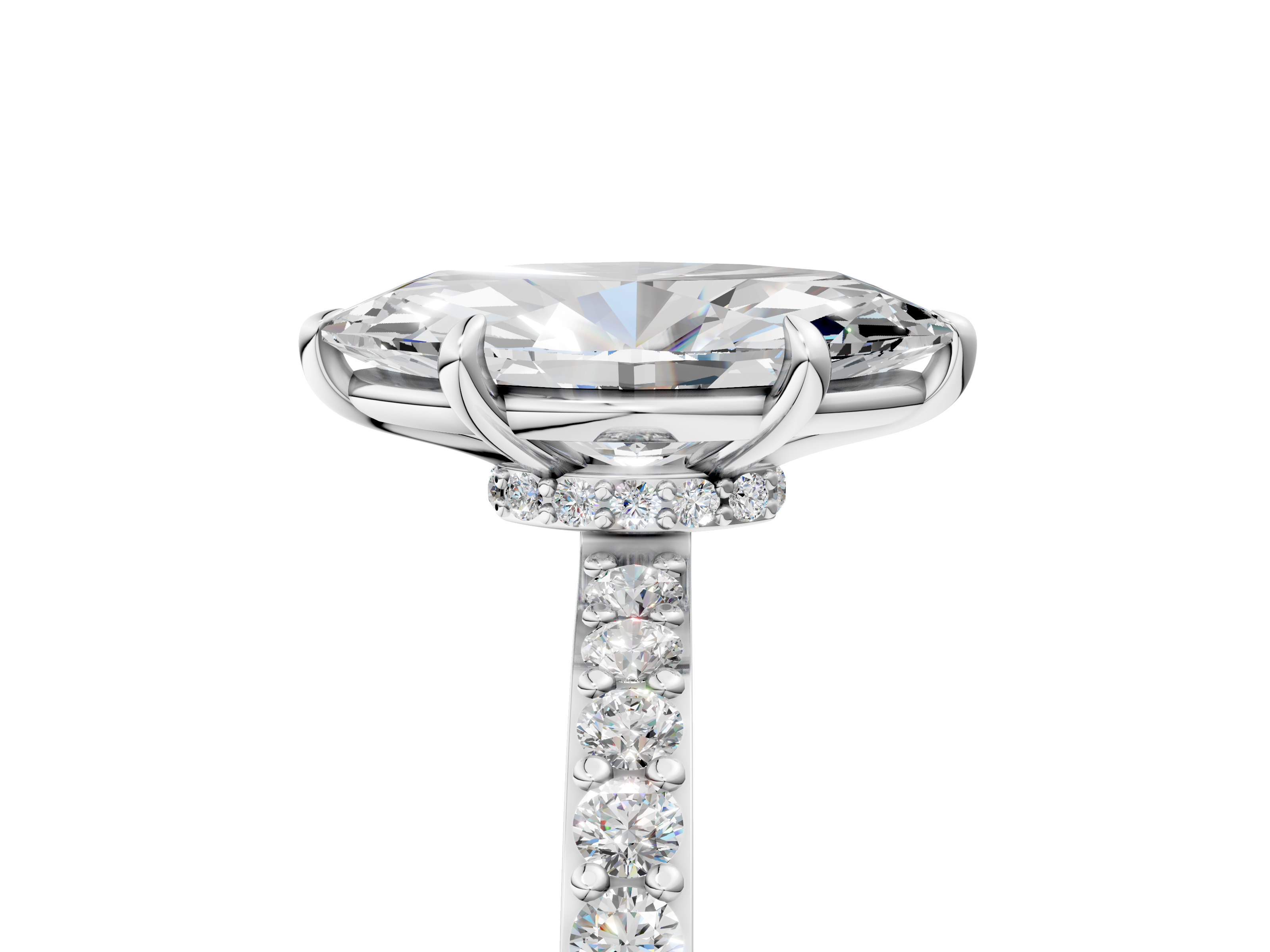 White gold Marquise Cut Diamond Ring with Pavé Band and Four-Prong Setting_124