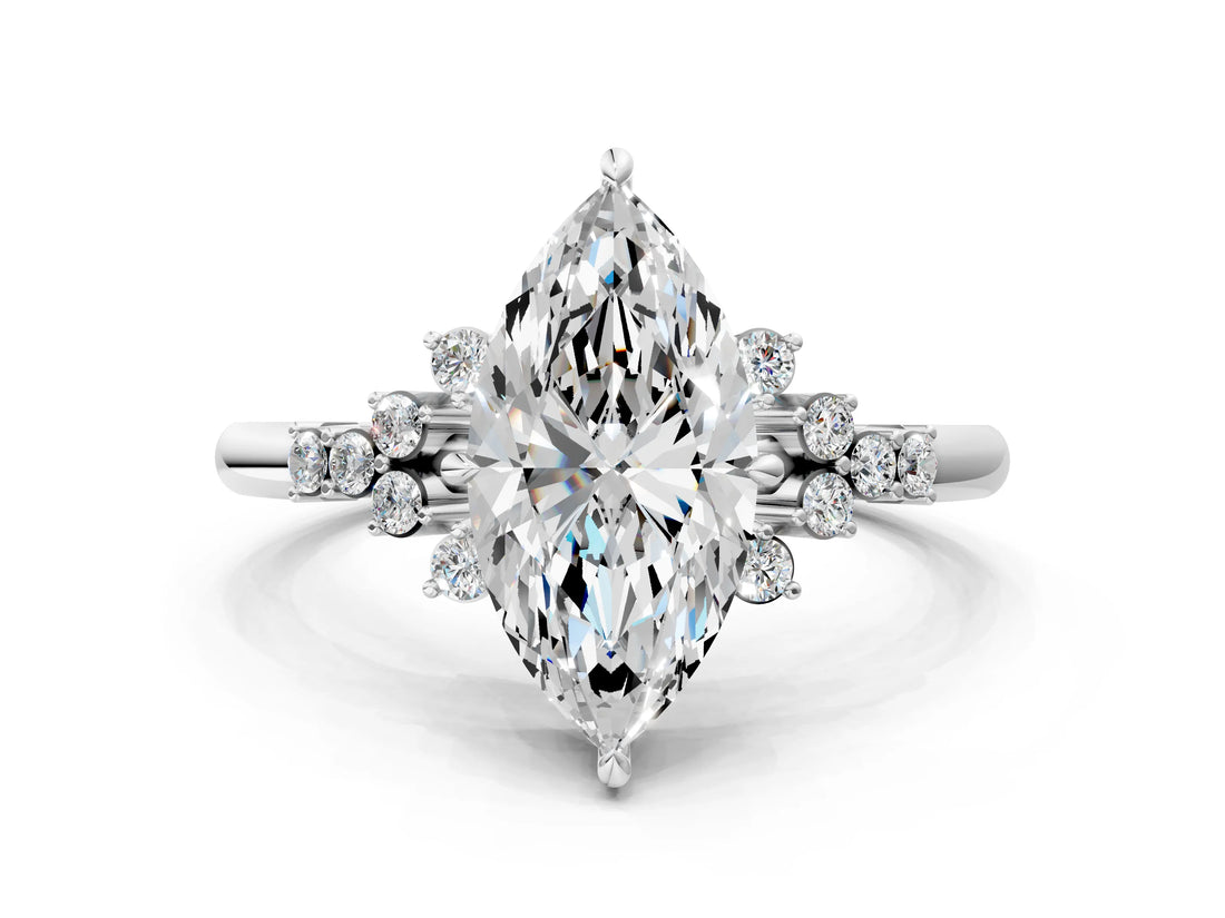 White gold Marquise Cut Diamond Ring with Side Stones and Four-Prong Setting_129
