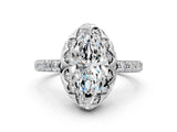 White gold Marquise Cut Diamond Scalloped Halo Engagement Ring with Round Shared Prong Band_12