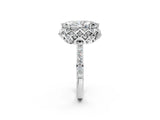 White gold Marquise Cut Diamond Scalloped Halo Engagement Ring with Round Shared Prong Band_14