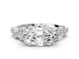White gold Marquise Cut Diamond Scattered Round Accent Ring with Prong Setting_18
