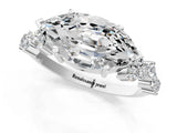 White gold Marquise Cut Diamond Scattered Round Accent Ring with Prong Setting_19