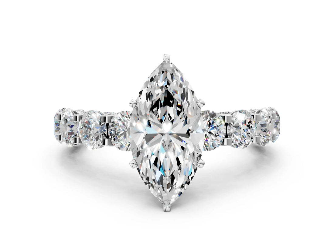 White gold Marquise Cut Diamond Side Stone Engagement Ring with Four-Prong Setting_24