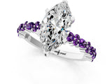 White gold Marquise Cut Diamond Side Stone Solitaire Ring with Round with Amethyst side stone and Four-Prong Setting_1