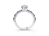White gold Marquise Cut Diamond Side Stone Solitaire Ring with Round with Amethyst side stone and Four-Prong Setting_3