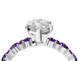 White gold Marquise Cut Diamond Side Stone Solitaire Ring with Round with Amethyst side stone and Four-Prong Setting_4